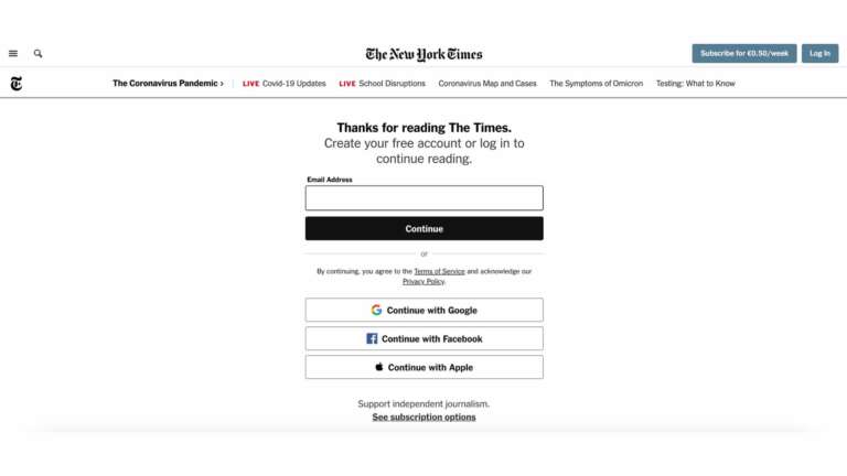 The New York Times registration wall